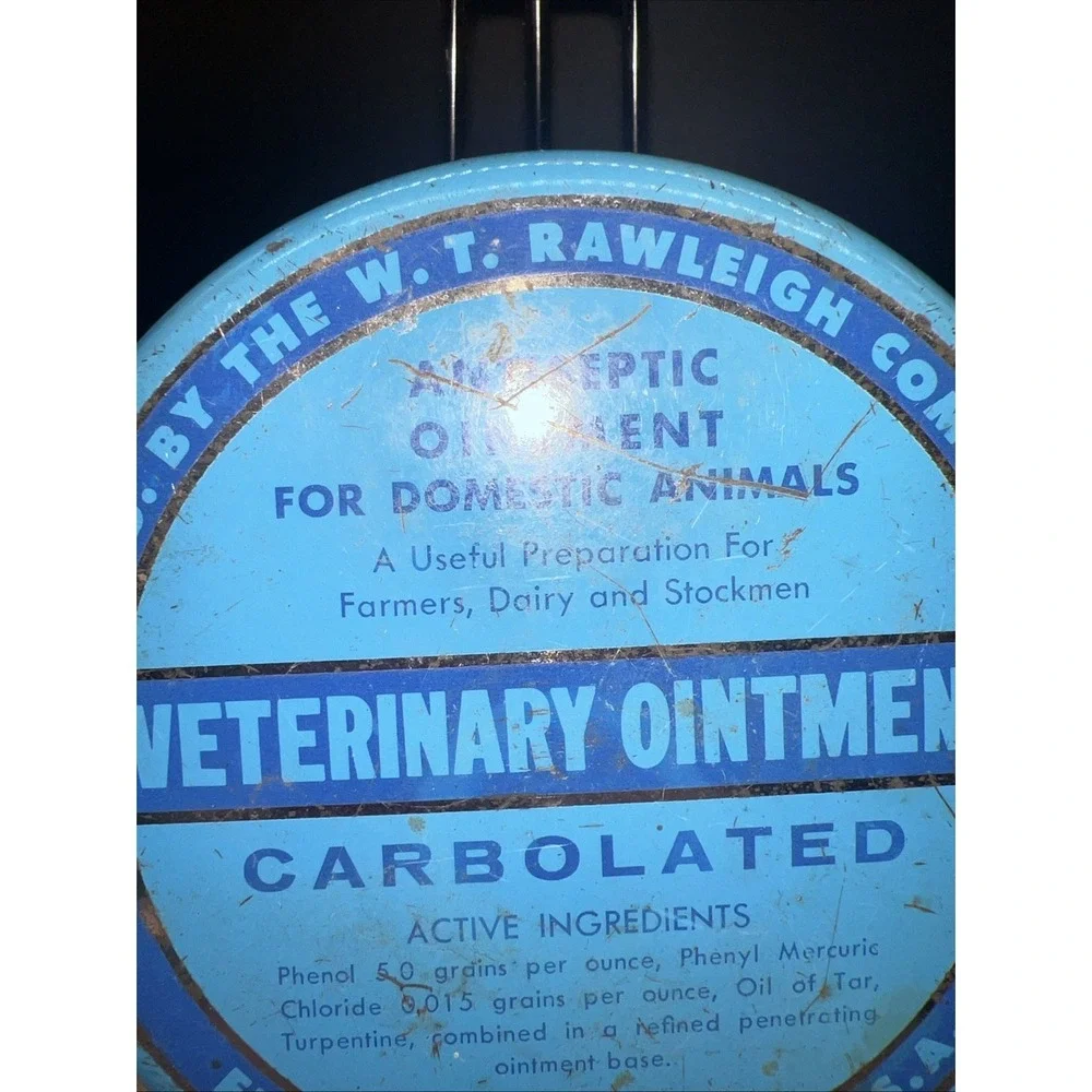 Vintage W T Rawleigh Co Veterinary Ointment Metal Tin And Lid
